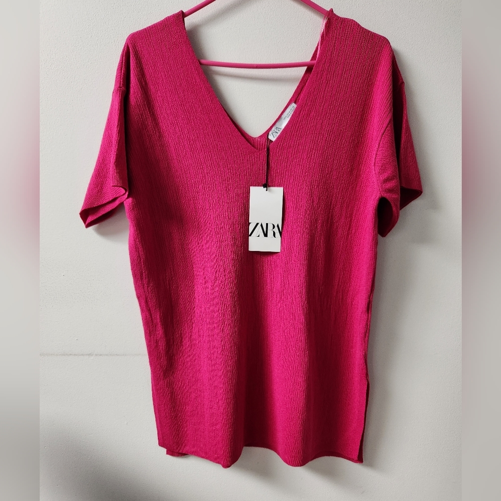 Zara Deep V Tunic, Pink, Size US M